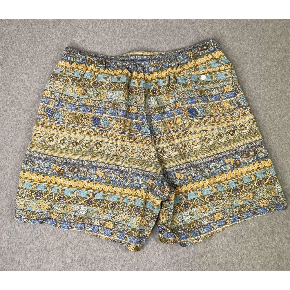Vintage Reyn Spooner Men Swim Shorts Size L Hawaiian‎ Art All Over Print Coastal